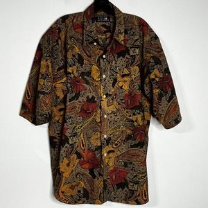 90s Y2k Fall Season Floral Casual Button Down Shirt  Autumn Earth Tones